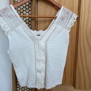 Free People Ivory/White Lace Overlay Top